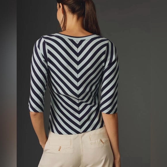 NWT Maeve Front Zip Scoop Neck Blue Striped Top. Size Small. - Picture 3 of 9